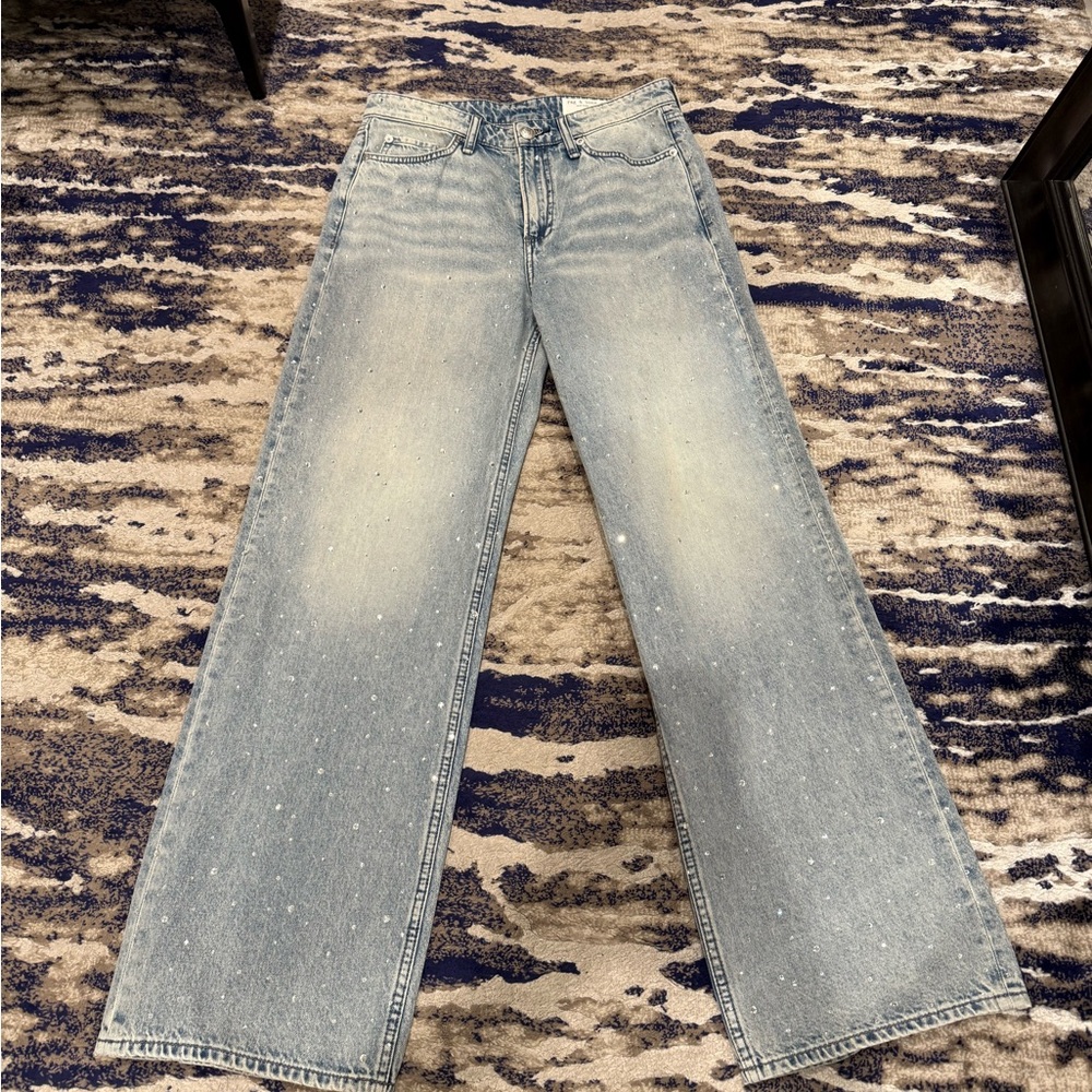 Rag & Bone Logan Misty with Jewel Wide-Leg Light Wash Jeans